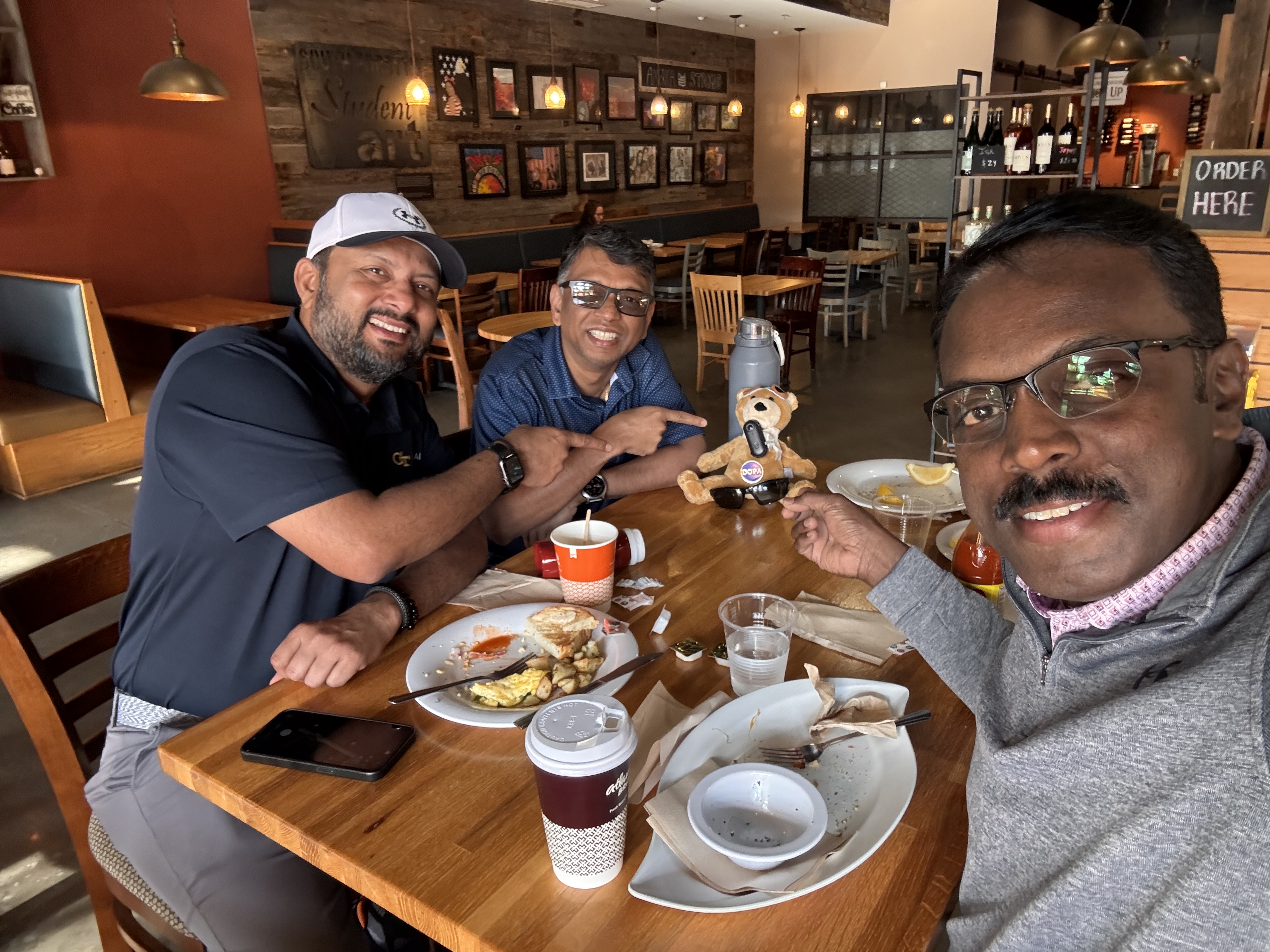 Baloo having breakfast with Balaji & friends at Atlanta Bread Company
